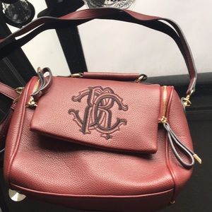 Red Burgundy monogram top handle zipper purse